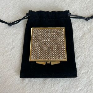 TOMO Glam Makeup Compact Travel Rhinestone Bling Mirror Gold New